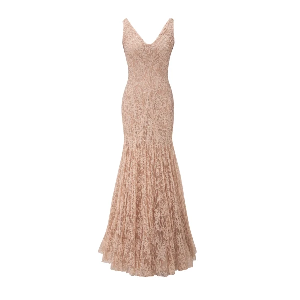 Fish-Cut Pleated Lace Dress
