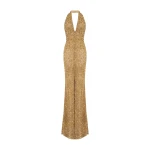 Marmar Halim Halter Neck Embroidered Dress With Slit