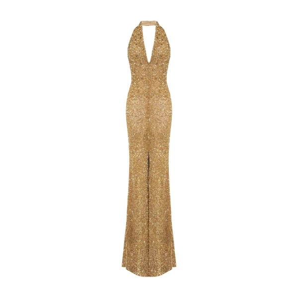 Halter Neck Embroidered Dress With Slit