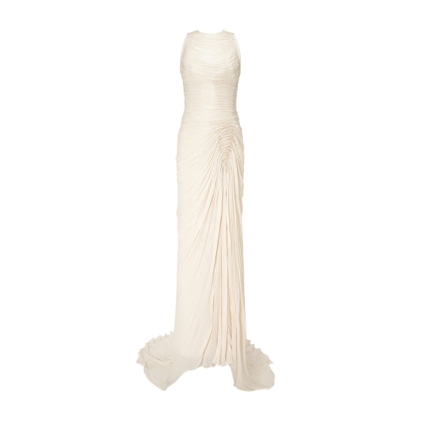 Marmar Halim High-Neck Pleated Satin Dress