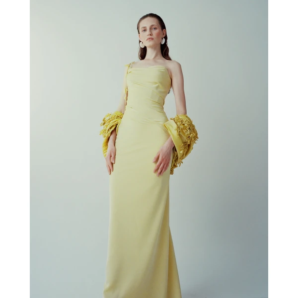 One-Strap Draped Satin Gown With Corset