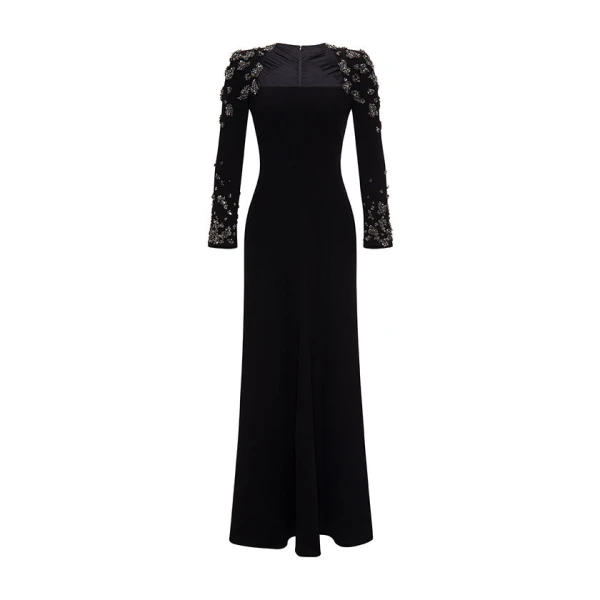 Marmar Halim Long-Sleeve Crepe Gown With Embodied Shoulder And Sleeve