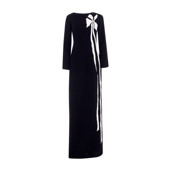 Marmar Halim Long Sleeve Crepe Gown With Flower Cutout
