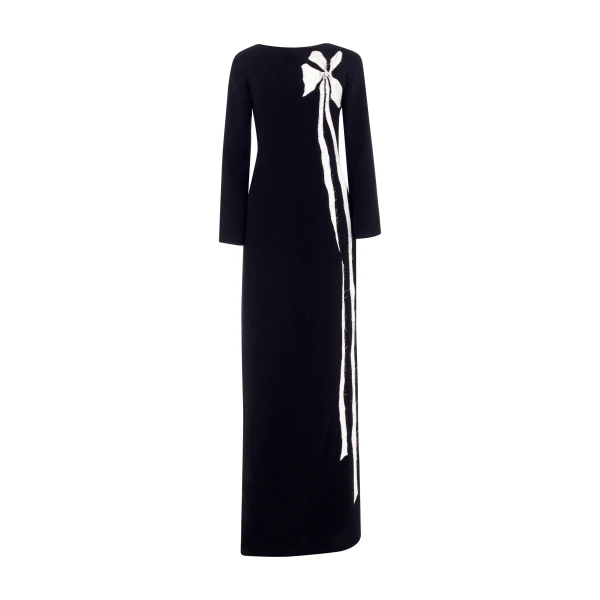 Marmar Halim Long Sleeve Crepe Gown With Flower Cutout