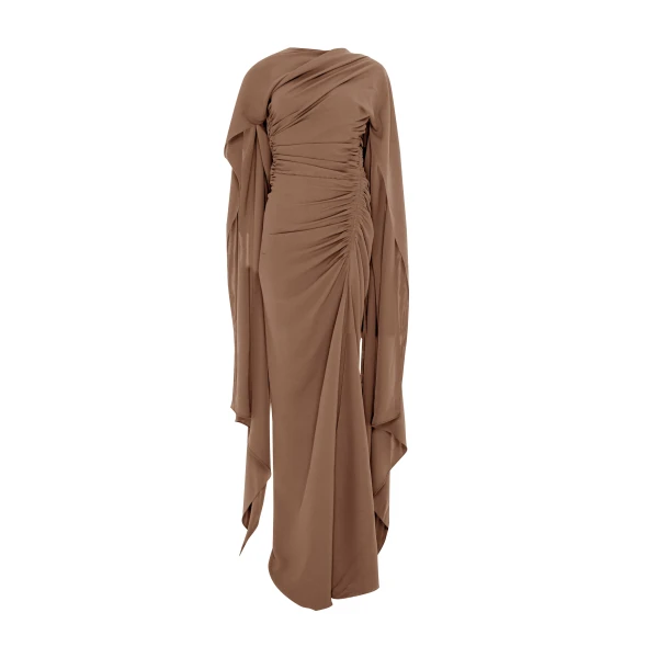 beige crepe dress