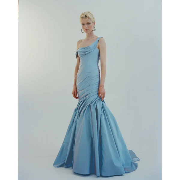 Asymmetrical Two-Tone Taffeta Fish-Cut Gown