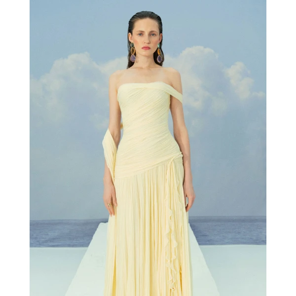 One-Shoulder Pleated Silk Georgette Gown With Twisted Detail