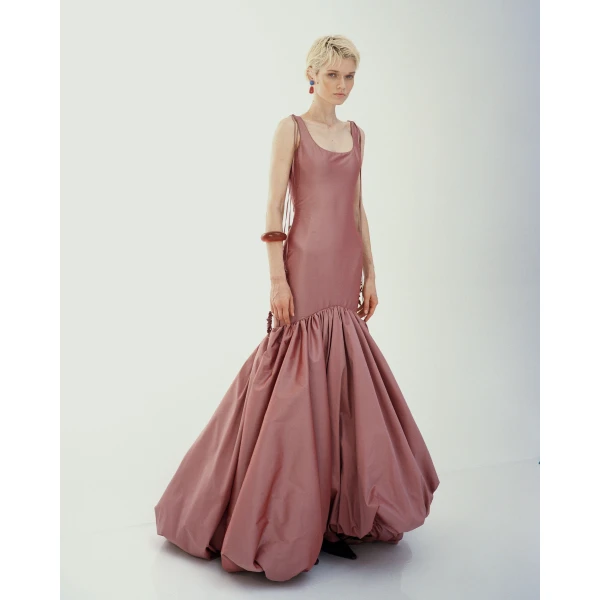 Taffeta Fish-Cut Gown With Embroidered Straps