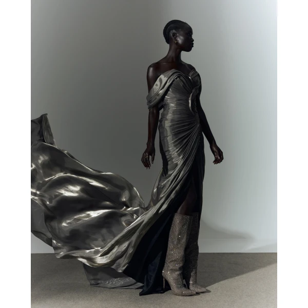 metallic satin dress