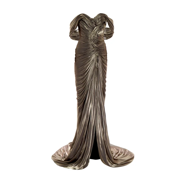 Off-Shoulder Draped Satin-Like Gown With Slit
