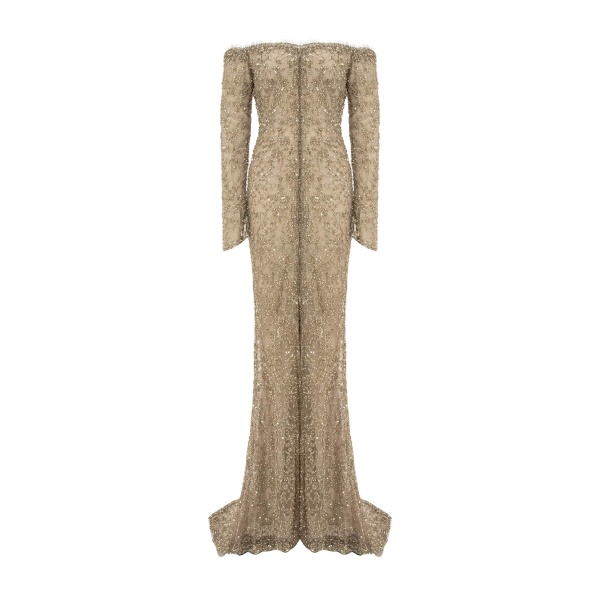 Marmar Halim Off-Shoulder Embroidered Lace Dress