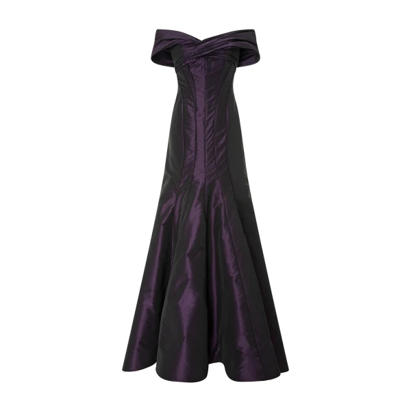 Off-Shoulder Fish-Cut Taffeta Dress