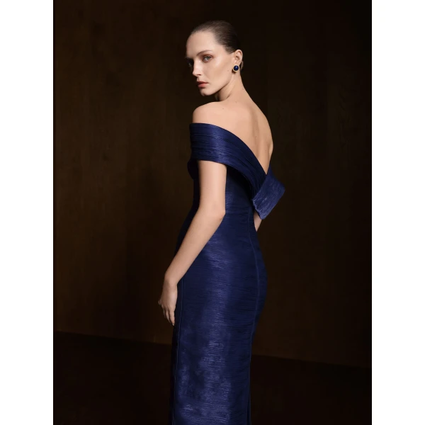 blue silk dress