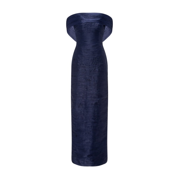Marmar Halim Off-Shoulder Pleated Silk Dress