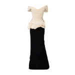 Marmar Halim Off-Shoulder Pleated Taffeta Fish-Cut Dress