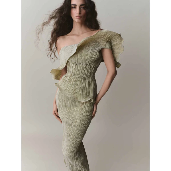yellow taffeta dress