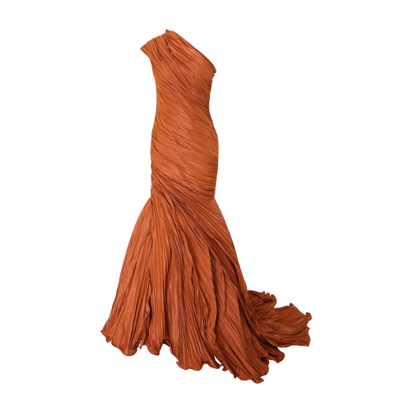 Marmar Halim One-Shoulder Fish-Cut Pleated Taffeta Dress
