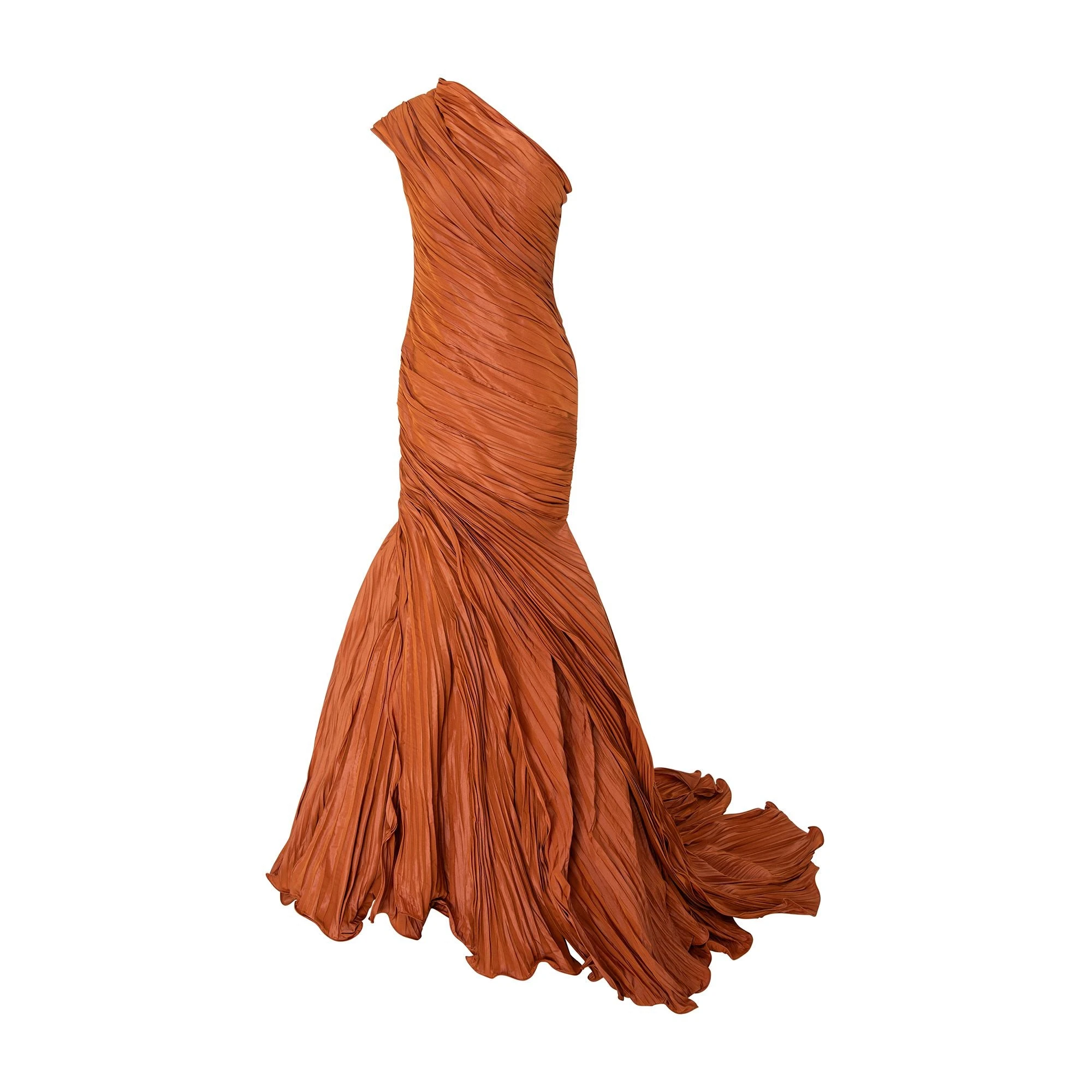 Marmar Halim One-Shoulder Fish-Cut Pleated Taffeta Dress Marmar Halim One-Shoulder Fish-Cut Pleated Taffeta Dress
