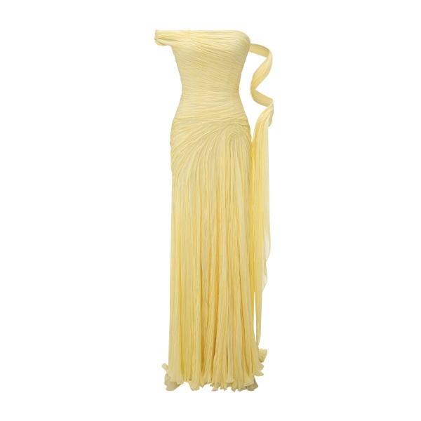 Marmar Halim One-Shoulder Pleated Chiffon Dress With Slit