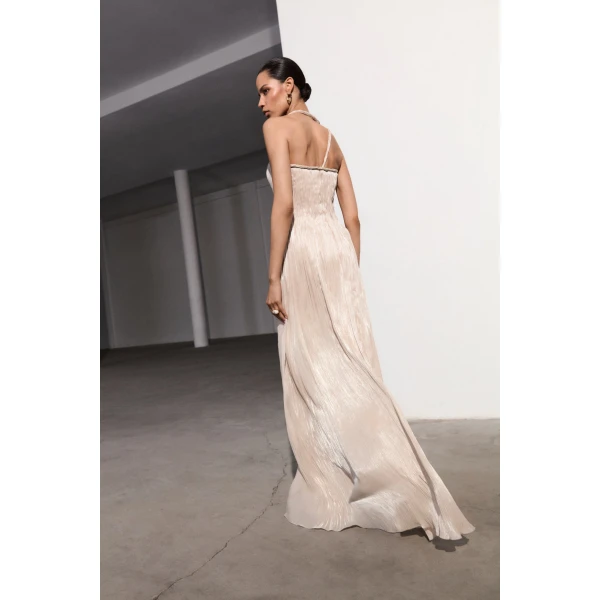 beige silk dress