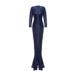 Marmar Halim Pleated Silk Dress in Navy Blue