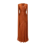 Marmar Halim Pleated Silk Dress in Orange