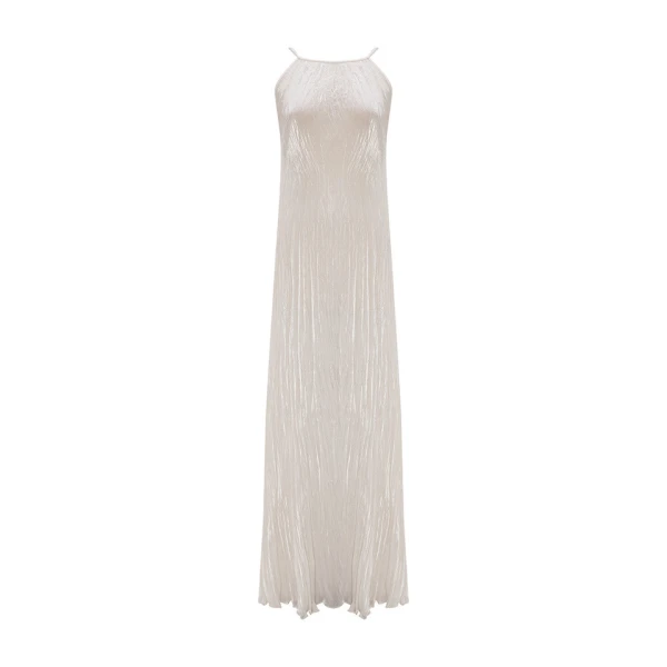 Pleated Silk Roseya Straight Cut Dress