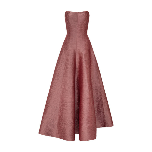 Marmar Halim Pleated Strapless Panel Cut Gown
