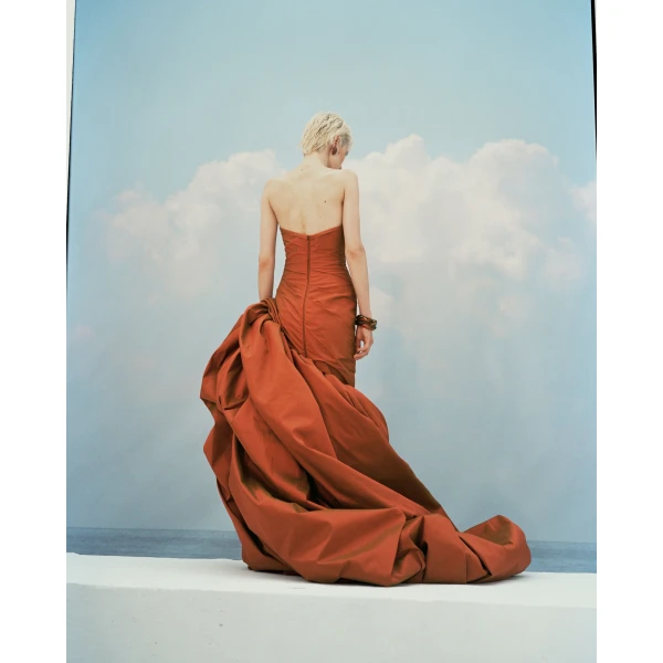 Strapless Two-Tone Taffeta Gown With Asymmetrical Hem