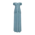 Marmar Halim Ruched Silk Satin Off-Shoulder Gown