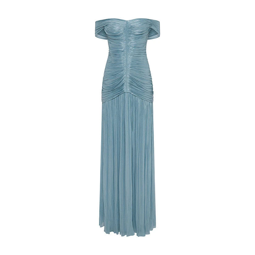 Marmar Halim Ruched Silk Satin Off-Shoulder Gown Marmar Halim Ruched Silk Satin Off-Shoulder Gown
