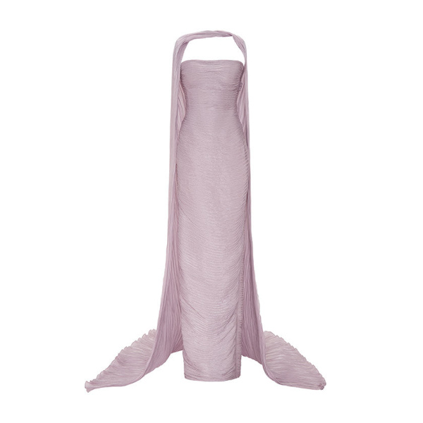 Marmar Halim Ruched Strapless Silk Gown With Cape