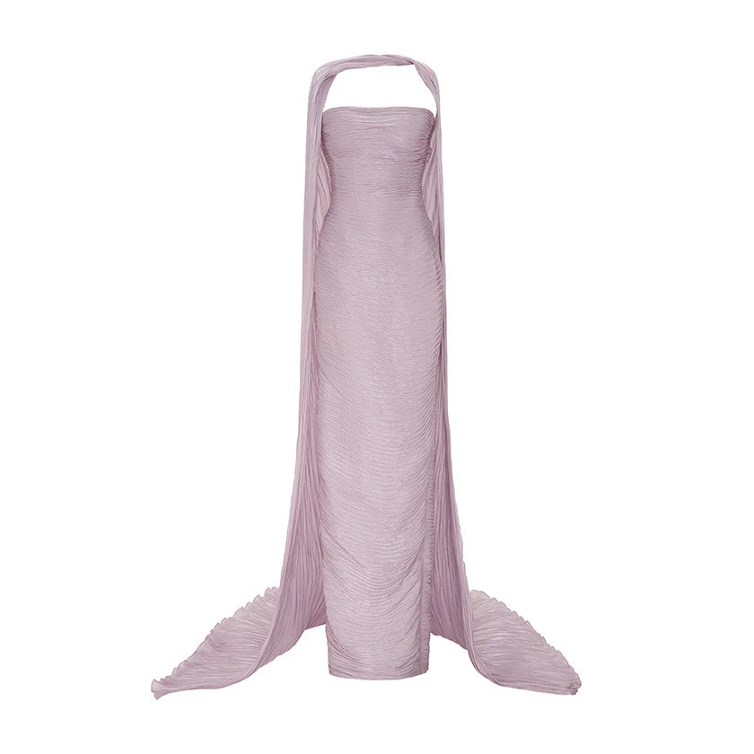Marmar Halim Ruched Strapless Silk Gown With Cape Marmar Halim Ruched Strapless Silk Gown With Cape