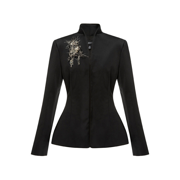 Marmar Halim Satin Duchess Jacket With Embroidered Brooch