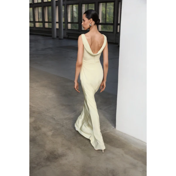 yellow silk crepe dress