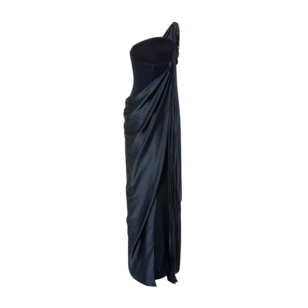 blue crepe dress