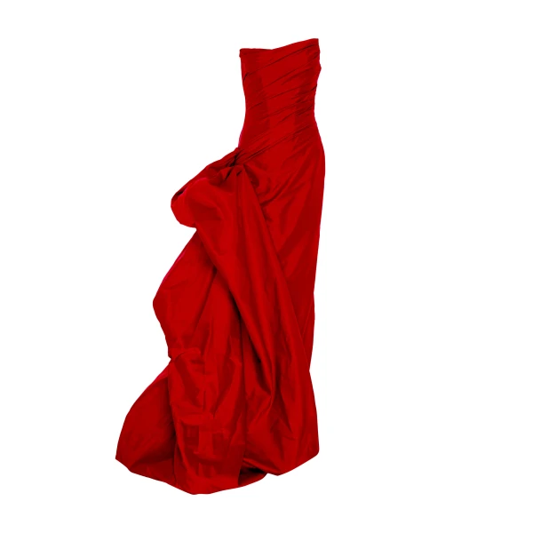 Marmar Halim Strapless Draped Taffeta Gown With Side Tail