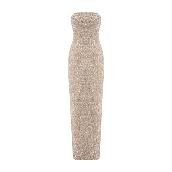 Marmar Halim Strapless Embroidered Dress in Nude