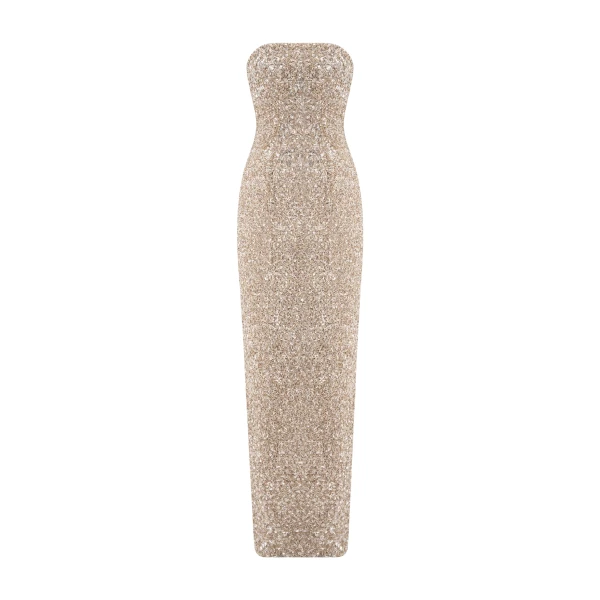 Strapless Embroidered Dress in Nude
