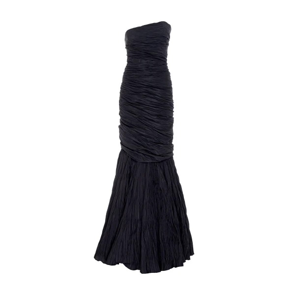 Marmar Halim Strapless Fish-Cut Hand Pleated Draped Taffeta Gown