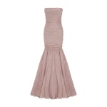 Marmar Halim Strapless Fish-Cut Hand Pleated Taffeta Dress With Cape
