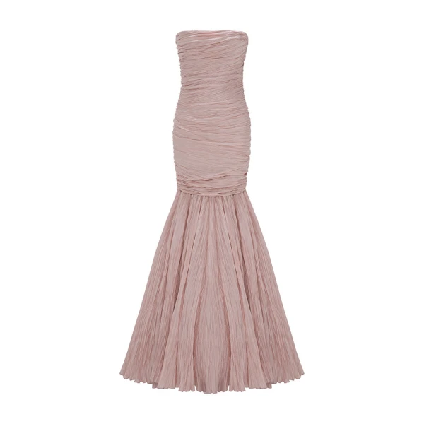Strapless Fish-Cut Hand Pleated Taffeta Dress With Cape