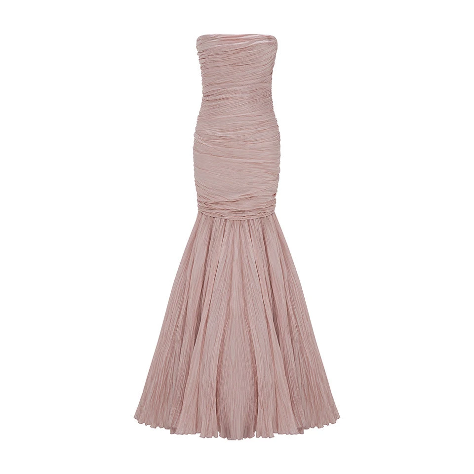 Marmar Halim Strapless Fish-Cut Hand Pleated Taffeta Dress With Cape Marmar Halim Strapless Fish-Cut Hand Pleated Taffeta Dress With Cape
