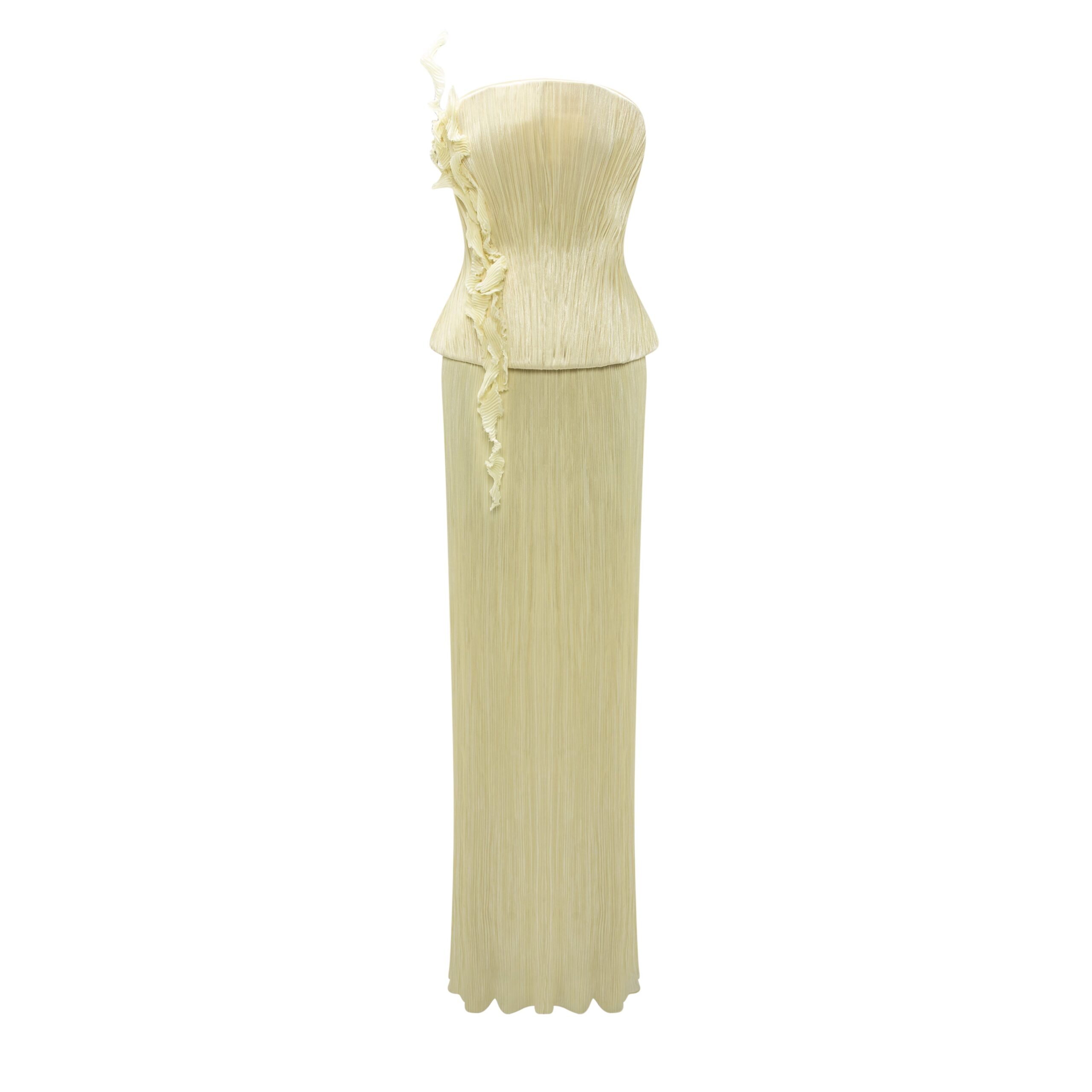Marmar Halim Strapless Hand Pleated Silk Dress With Embroidery Marmar Halim Strapless Hand Pleated Silk Dress With Embroidery