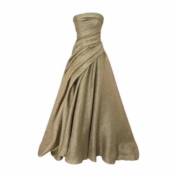 Marmar Halim Strapless Jacquard Lurex Draped Dress