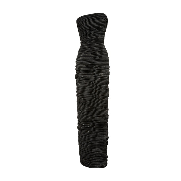 Marmar Halim Strapless Pleated Print Satin Dress With Detachable Cape