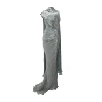 Marmar Halim Strapless Pleated Silk Dress With Cape