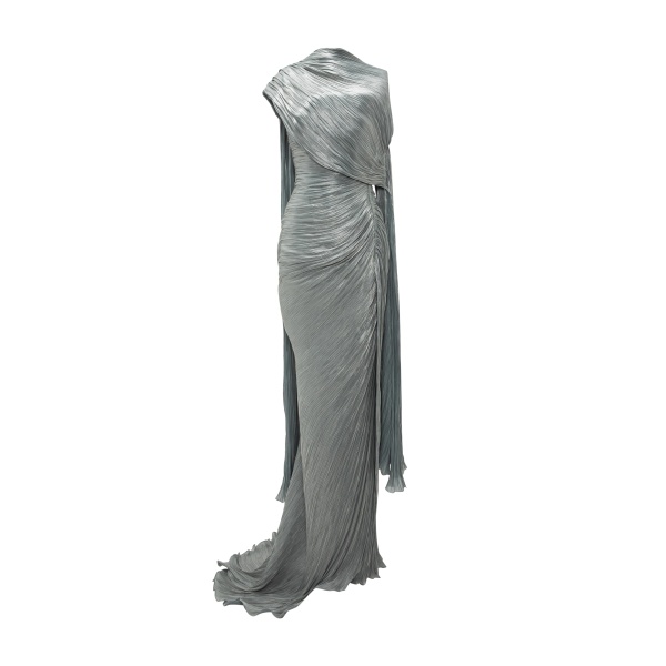 Marmar Halim Strapless Pleated Silk Dress With Cape