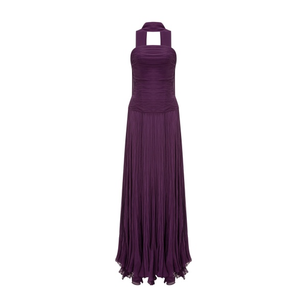 Marmar Halim Strapless Pleated Silk Georgette Dress With Cape