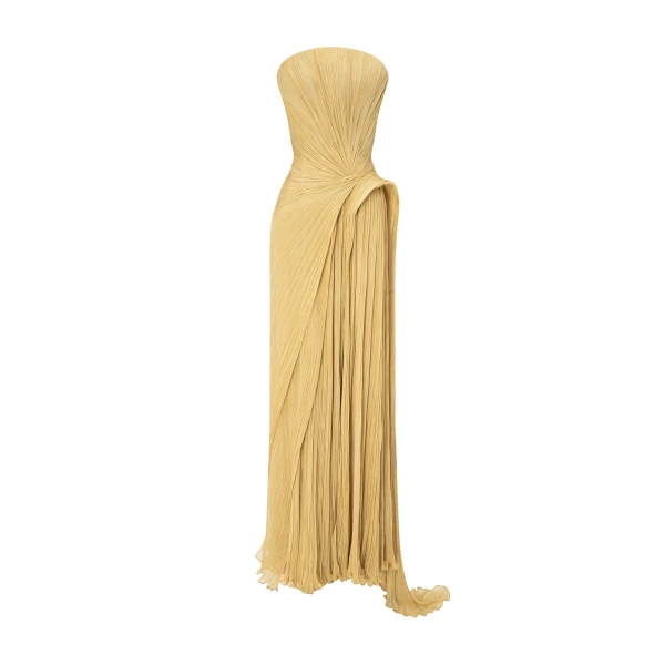 Marmar Halim Strapless Pleated Silk Georgette Dress